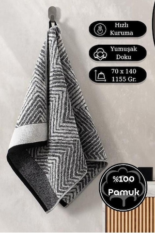 Pamuk Tekli Havlu Jakarlı Karna Premıum Alvaro - 70 X 140 Gri
