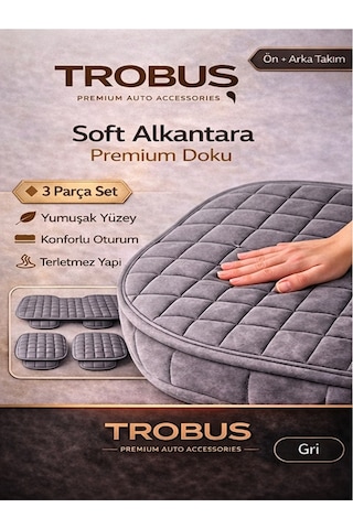Renault Symbol Ve Taliant 2008 Ve Sonrası Uyumlu Soft Alkantra Gri 3'lü Oto Koltuk Minder Set