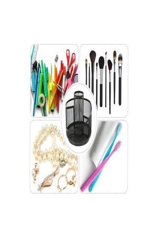 Döner Metal Masaüstü Düzenleyici 1 Adet Organizer Kalemlik Siyah Renk Hareketli 360 Derece Döner Kalemlik Fileli Siyah