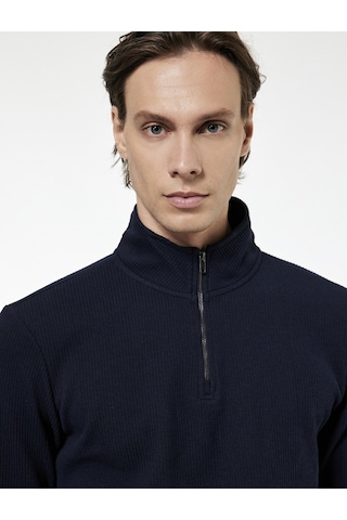 Koton Regular Fit Uzun Kollu Fermuar Detaylı Dik Yaka Sweatshirt Lacivert 7wam70009mk