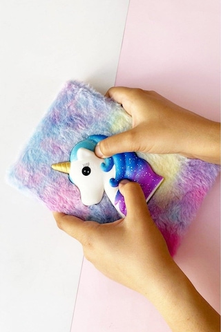 Renkli Gökkuşağı Unicorn Squishyli Peluş Defter