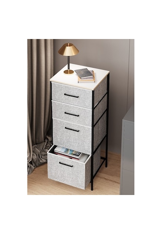 Çok Amaçlı Dolap 4 Çekmeceli Komodin Sehpa Gri 1612