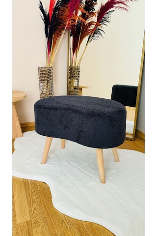 Fasulye Model Ahşap Ayaklı Teddy Kumaş Dekoratif Puf Bench Füme