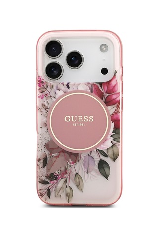 Apple Uyumlu iPhone 17 Pro Kılıf Guess Lisanslı M-safe Özellikli Flower Tonal Circle Kapak Pembe Pembe