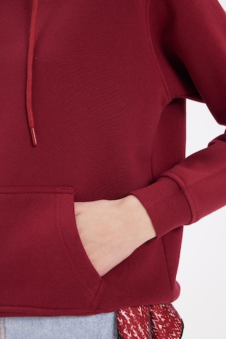 Tudors Kadın Relax Fit Rahat Kesim Pamuklu Kapüşonlu Kanguru Cepli Bordo Sweatshirt-39939 Bordo