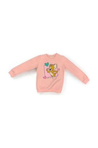 Kız Çoçuk Pamuklu Sweatshirt-15212 Pembe