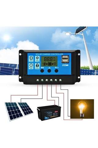 Samdoo 12v/24v Otomatik Tanıma Pwm Ayarlanabilir Lcd Ekranlı Çift Usb Portlu 30a Güneş Enerjisi Şarj Kontrol Cihazı