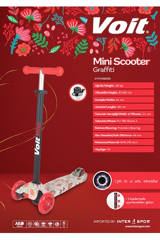 Voit Işıklı Tekerlekli Çocuk Scooter Ayarlanabilir Gidon, Zil,