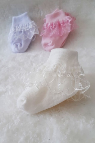 3lü Kız Bebek Dantelli Çorap Pamuklu Likralı Esnek Renkli Çok Renkli