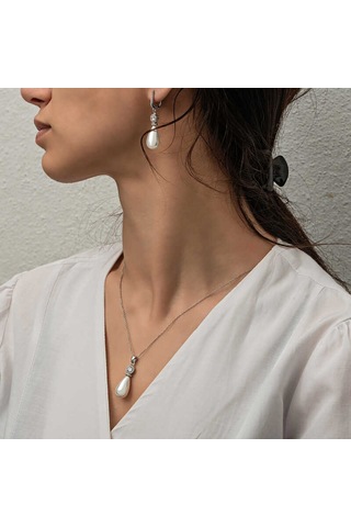 Blackcraft Gümüş Damla İnci Kadın Set Bc-fabd19 Beyaz