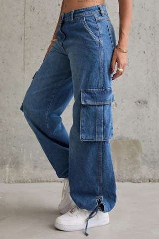 Hazego Mavi Yan Cepli Jeans Pantolon Mavi