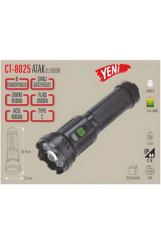 Ct-8025 Atak El Feneri Acil Durum Fonksiyonlu Siyah