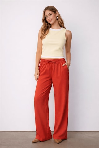 Fashion Friends Geniş Paça Kadın Keten Pantolon 26y0608k1 Kiremit