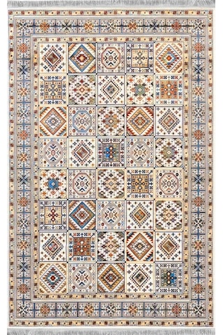 Blghome Renkli Etnik Desen Modern Halı Dekoratif Kilim Ekru