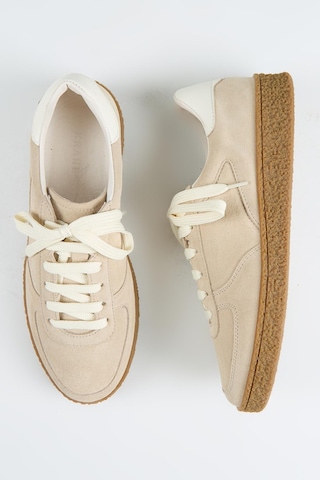 Krahe Sunny Erkek Hakiki Deri Bağcıklı Bej-ekru Sneakers
