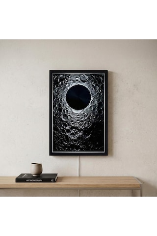 Fibrika Store Lunar Eclipse Modern Işıklı Duvar Tablosu - Mat Siyah Çerçeve