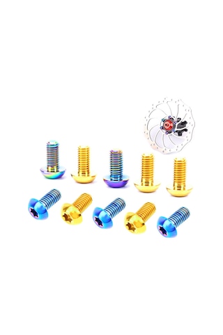 Monyee Mtb Fren Diski Sabit Somunları, Titanyum Tc4, T25 Çiçekli, M5x10mm, Ultra Hafif, 12 Adet + Depolama Kutusu, Altın