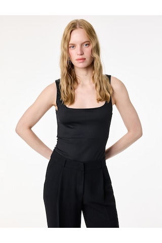 Koton Slim Fit Yuvarlak Yaka Kolsuz Top Siyah 6sak10291ek