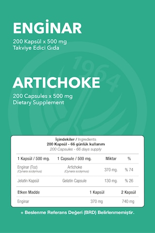 Sepe Natural Nop Enginar Artichoke Full Potency 200 Kapsül x 500 MG
