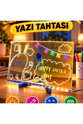 Led Işıklı Şeffaf Akrilik Yazı Tahtası 30x20 Cm Neon Efektli Pano, Silinebilir Yüzey Ve 7 Renk Kal
