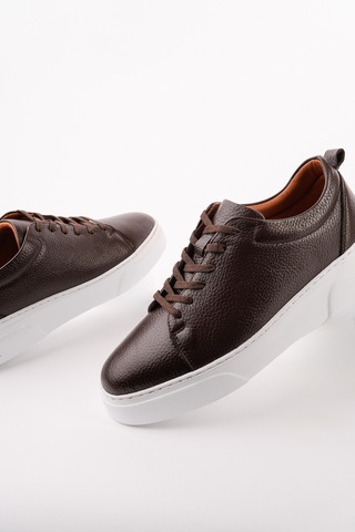 Muggo Leons Hakiki Deri Erkek Kalın Taban Bağcıklı Günlük Casual Sneaker Kahverengi