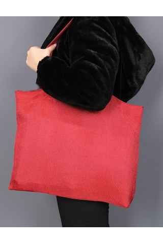 Hasır Dokulu Körüklü Kadın Kol Ve Omuz Çantası  Kırmızı-1415