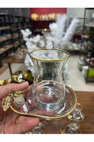 Alfafe Home Özel Seri 6'lı Çay Seti , Çay Takımı , Hediyelik , Çeyizlik Şeffaf Altın