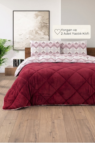 Battal Wellsoft Yorgan Çift Taraflı Yastık Kılıflı 215x235 Cm Bordo