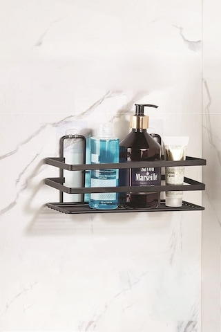 Paslanmaz Çelik Yapışkanlı Dikdörtgen Duvar Rafı & Organizer & Banyo Duş Askısı Çok Renkli