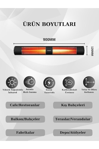 Hottable Classic 4000 Su Geçirmez Infrared Dış Mekan Isıtıcı Siyah