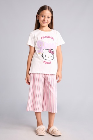 Defacto Hello Kitty Kısa Kollu Pijama Üstü Esnek Belli Kapri Pijama Altı 2li Pijama Takımı Kız Çocuk H2766a826sppn424 Pembe-pn424