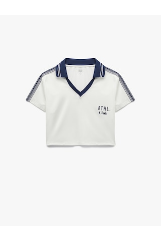 Koton Kısa Kollu V Yaka Biyeli Baskılı Crop Spor Tişört Ekru 5sak10300nk Ekru