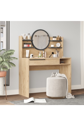 Paris Makyaj Masası Aynalı Raflı Çekmeceli Sepet-antrasit