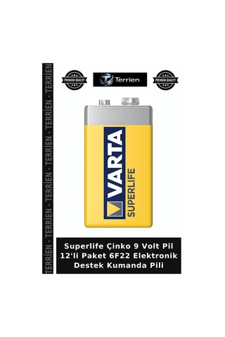 Superlife Çinko 9 Volt Pil 12'li Paket 6f22 Elektronik Destek Kumanda Pili