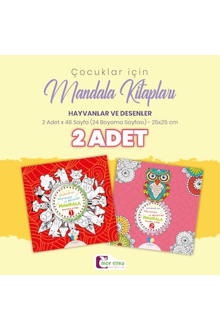 Çocuklar için 2 Adet Hayvanlar ve Desenler Mandala Kitabı