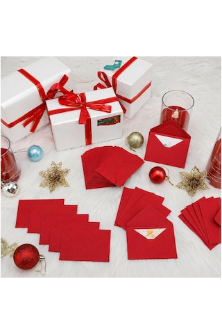 50 Adet Kırmızı Davetiye Zarfı, Dayanıklı Mat Tebrik Kartı Ve Mektup Zarfı Seti, 13x18 Cm - 140 Gr