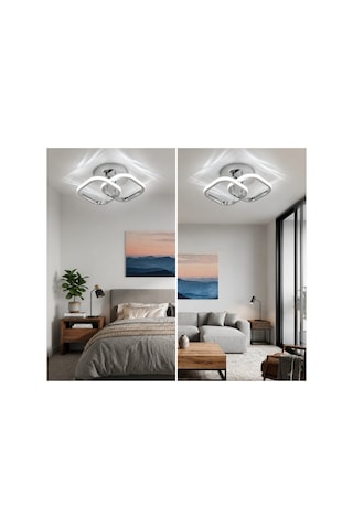 Zeus Krom Çift Kare Plafonyer Led Avize 3 Renk Salon, Mutfak, Antre Ve Çocuk Odası İçin Gümüş