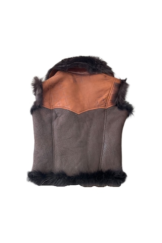 Ln Leather Özel Üretim Taba-kahve İçi Kürklü Gerçek Deri Kadın Yeleği Kahverengi