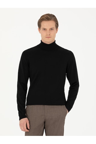 Cacharel Siyah Slim Fit Balıkçı Yaka Triko Kazak