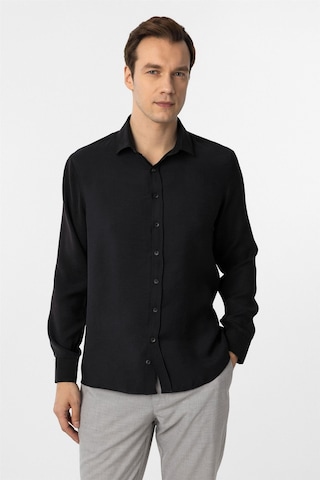 Süvari Siyah Slim Fit Düz Klasik Yaka Gömlek-34097 Siyah