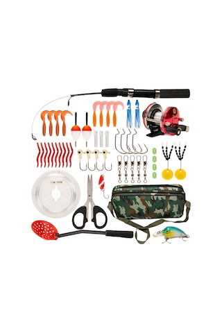 Jeemson Kışlık Dış Mekan Balıkçılık Seti 52 Parça - 50cm İki Parça Kamış Ve Tüm Zaraflar İle Donatılmış
