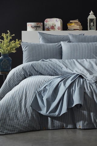 BonjardinHome Keten Çift Kişilik Nevresim Takımı Mavi
