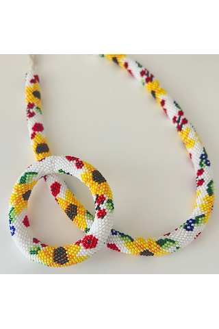 Chichibeads Modern Bohem Boncuk Kolye Bileklik Set Beyaz - Kırmızı