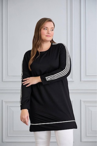 Esra Butik78 Kristal Kumaş Şerit Detaylı Tesettür Tunik 90 Cm Rahat Kalıp Günlük Şık Tunik Siyah