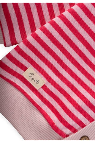 Çizgili Triko Hırka 0-4 Yaş Pudra Mercan Pudra