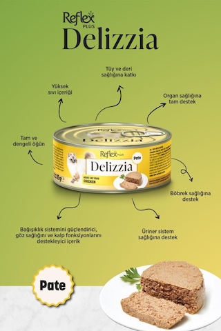 Reflex Plus Delizzia / Kıyılmış Tavuklu Yetişkin Kedi Maması 85g X 24 Adet