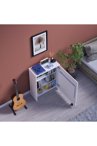 Asra Trend Fonksiyonel Kitaplık MD002 %100 MDF Katlanır Çalışma Masası Beyaz