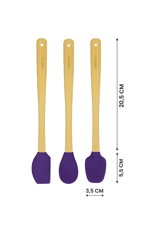 Valletta Indigo 3'lü Mor Bambu Silikon Spatula Seti Uzun 26 Cm