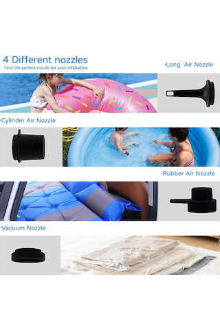 Lemestar Ev Ve Dışarı Kullanıma Uygun Kablosuz Mini Hızlı Şişirme-çıkarma Pompası, 4 Farklı Uçlu, Abs Malzeme, 1500mah Pil, Su Geçirmez, Beyaz