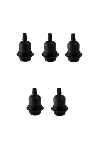 E27 Duy Geçmeli Yarım Diş Avize, Abajur, Lambader Duyu Halkalı - Bakalit Siyah 250v-4a 5 Adet